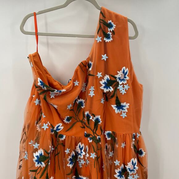 NWT Jessakae 3X Serene Floral Dress Orange Floral One Shoulder Embroidered - Picture 13 of 16